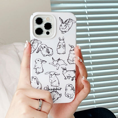 For iPhone 15 Cartoon Film Craft Hard PC Phone Case(Sketch Rabbit) by bashfashion