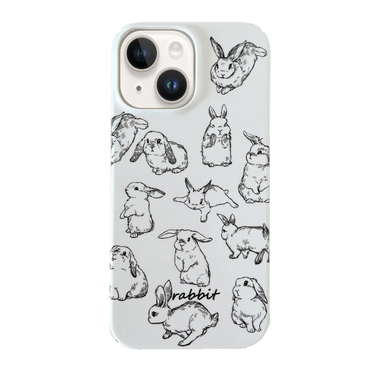 For iPhone 15 Plus Cartoon Film Craft Hard PC Phone Case(Sketch Rabbit) by bashfashion