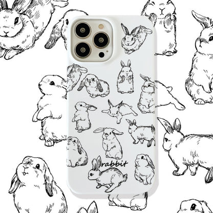 For iPhone 15 Plus Cartoon Film Craft Hard PC Phone Case(Sketch Rabbit) by bashfashion