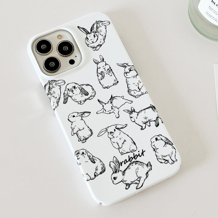 For iPhone 15 Plus Cartoon Film Craft Hard PC Phone Case(Sketch Rabbit) by bashfashion