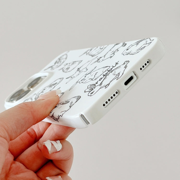 For iPhone 15 Plus Cartoon Film Craft Hard PC Phone Case(Sketch Rabbit) by bashfashion