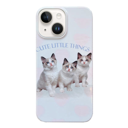 For iPhone 15 Plus Cartoon Film Craft Hard PC Phone Case(Three Cute Cats) by bashfashion