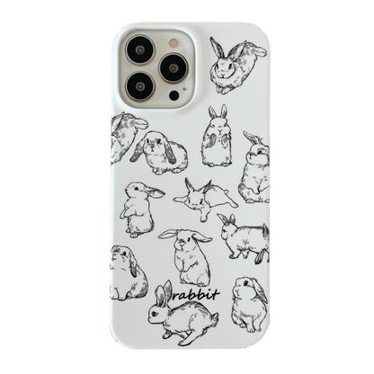 For iPhone 15 Pro Cartoon Film Craft Hard PC Phone Case(Sketch Rabbit) by bashfashion