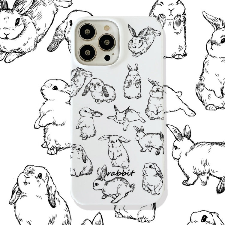 For iPhone 15 Pro Cartoon Film Craft Hard PC Phone Case(Sketch Rabbit) by bashfashion
