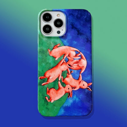 For iPhone 15 Pro Cartoon Film Craft Hard PC Phone Case(Dancing Rabbit) by bashfashion