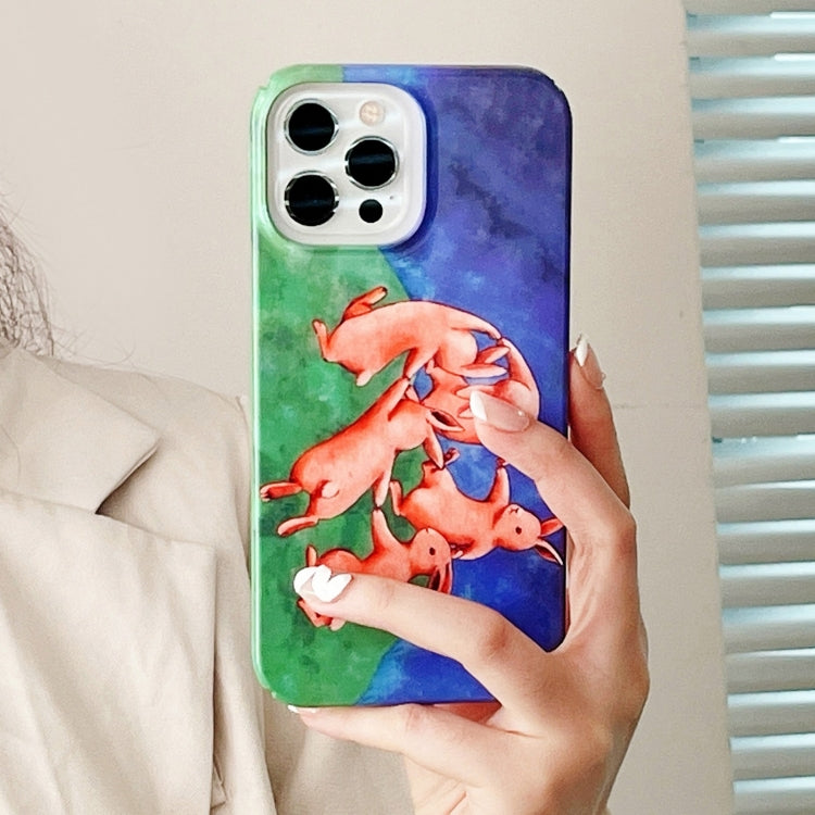 For iPhone 15 Pro Cartoon Film Craft Hard PC Phone Case(Dancing Rabbit) by bashfashion
