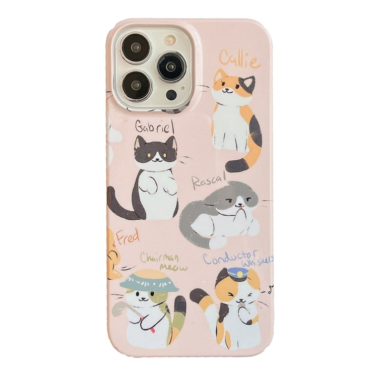 For iPhone 15 Pro Cartoon Film Craft Hard PC Phone Case(Cute Cats) by bashfashion