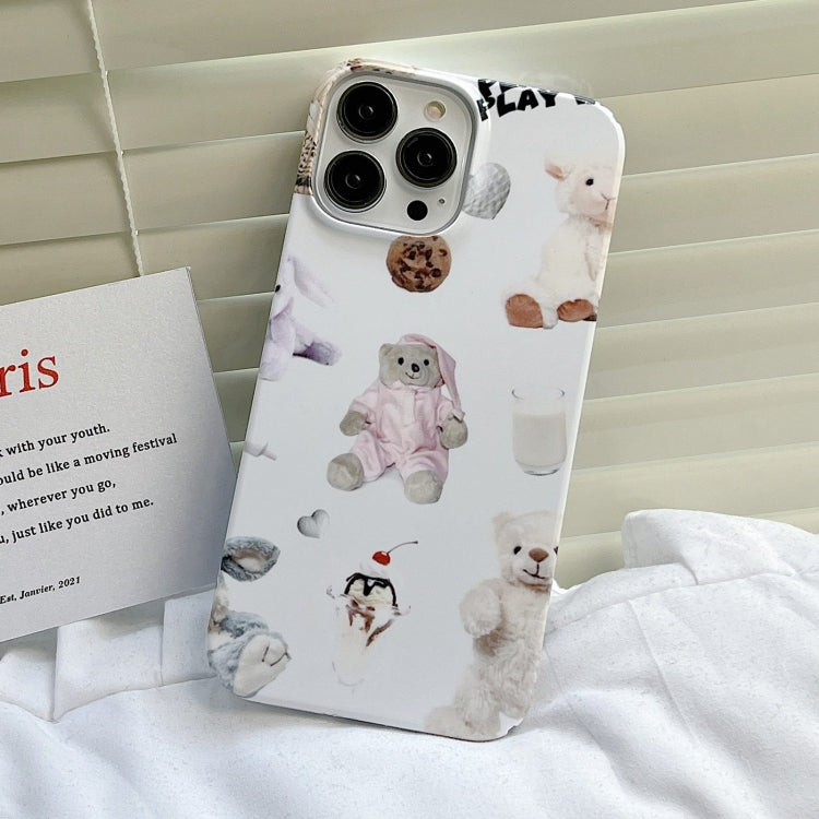 For iPhone 15 Pro Cartoon Film Craft Hard PC Phone Case(Stuffed Bear) by bashfashion