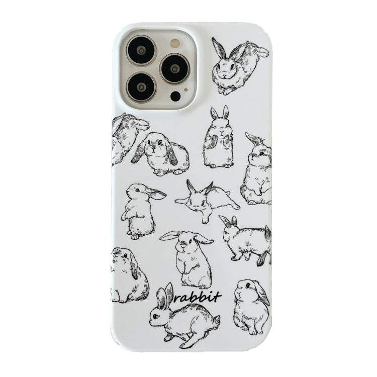 For iPhone 15 Pro Max Cartoon Film Craft Hard PC Phone Case(Sketch Rabbit) by bashfashion