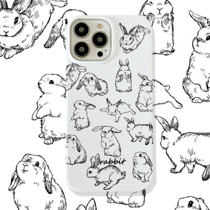 For iPhone 15 Pro Max Cartoon Film Craft Hard PC Phone Case(Sketch Rabbit) by bashfashion