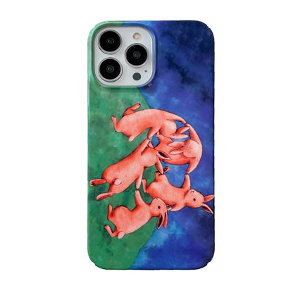For iPhone 15 Pro Max Cartoon Film Craft Hard PC Phone Case(Dancing Rabbit) by bashfashion