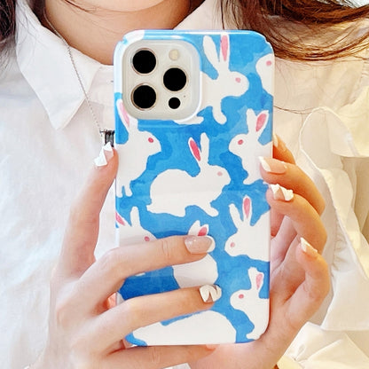 For iPhone 15 Pro Max Cartoon Film Craft Hard PC Phone Case(Graffiti Rabbit) by bashfashion