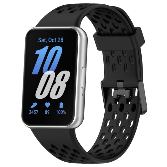 For Samsung Galaxy Fit 3 Hole Style Dual Buckle Silicone Watch Band(Black) by bashfashion