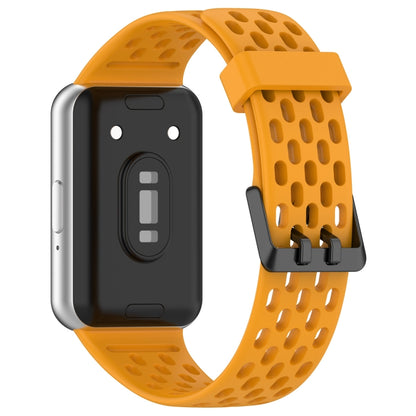 For Samsung Galaxy Fit 3 Hole Style Dual Buckle Silicone Watch Band(Yellow) by bashfashion