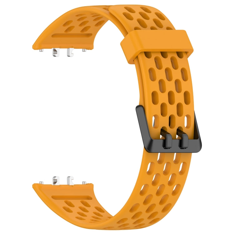For Samsung Galaxy Fit 3 Hole Style Dual Buckle Silicone Watch Band(Yellow) by bashfashion