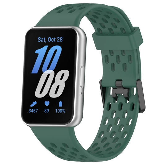 For Samsung Galaxy Fit 3 Hole Style Dual Buckle Silicone Watch Band(Dark Green) by bashfashion