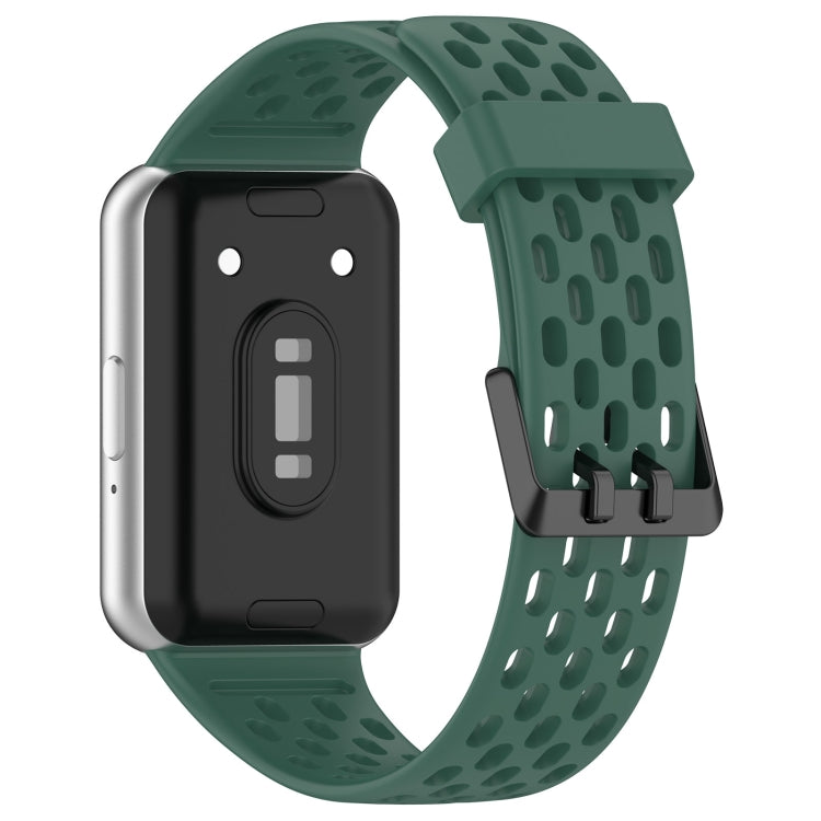 For Samsung Galaxy Fit 3 Hole Style Dual Buckle Silicone Watch Band(Dark Green) by bashfashion