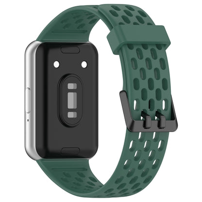 For Samsung Galaxy Fit 3 Hole Style Dual Buckle Silicone Watch Band(Dark Green) by bashfashion