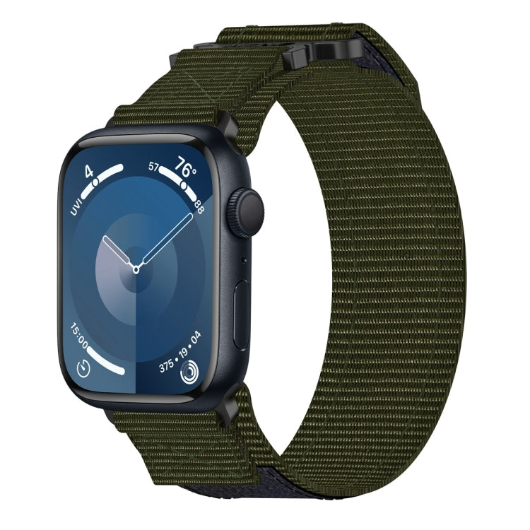 For Apple Watch Series 9 45mm Nylon Hook And Loop Fastener Watch Band(Army Green) by bashfashion