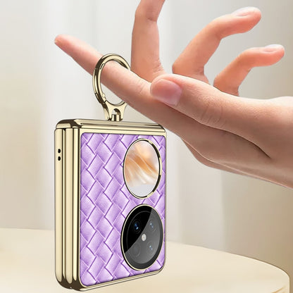 For Huawei Pocket 2 GKK Magnetic Shaft Electroplated Plain Leather Woven Texture Phone Case with Ring(Champagne Gold) by GKK