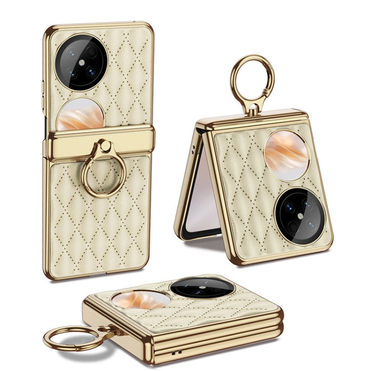 For Huawei Pocket 2 GKK Rhombus Pattern Electroplated Leather Phone Case with Ring(Champagne Gold) by GKK