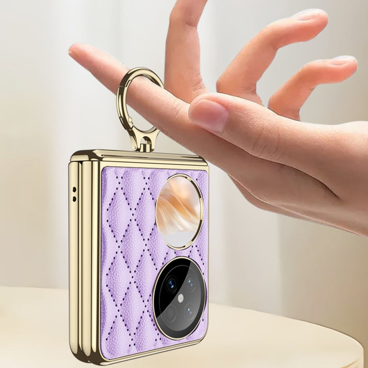 For Huawei Pocket 2 GKK Rhombus Pattern Electroplated Leather Phone Case with Ring(Champagne Gold) by GKK