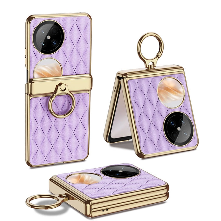 For Huawei Pocket 2 GKK Rhombus Pattern Electroplated Leather Phone Case with Ring(Purple) by GKK