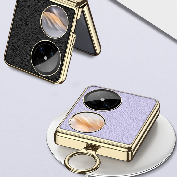 For Huawei Pocket 2 GKK Electroplated Leather Phone Case with Ring(Grey) by GKK