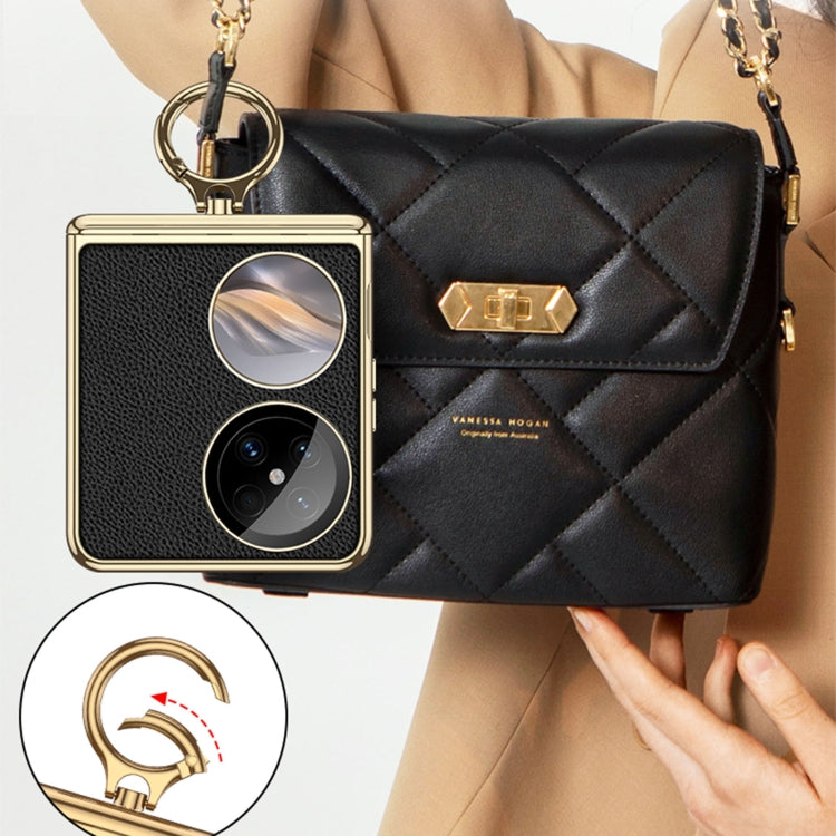 For Huawei Pocket 2 GKK Electroplated Leather Phone Case with Ring(Black) by GKK