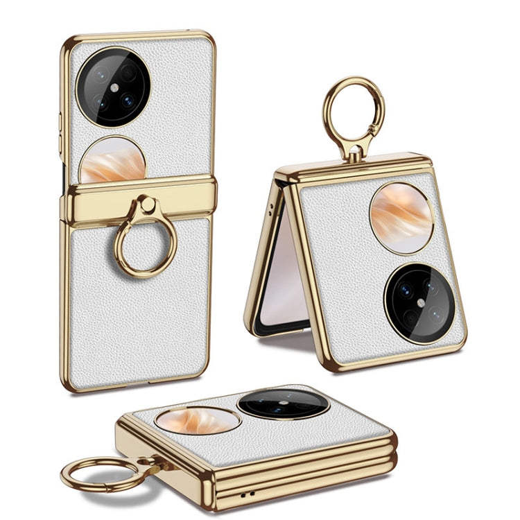For Huawei Pocket 2 GKK Electroplated Leather Phone Case with Ring(White) by GKK