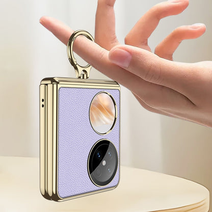 For Huawei Pocket 2 GKK Electroplated Leather Phone Case with Ring(White) by GKK