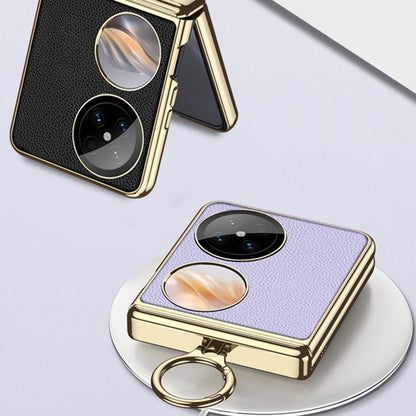 For Huawei Pocket 2 GKK Electroplated Leather Phone Case with Ring(White) by GKK