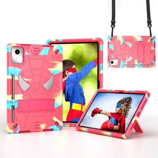 For Lenovo Tab M11/ Xiaoxin Pad 11 2024 Fold-Holder Spider Silicone Hybrid PC Tablet Case(Camouflage Rose Red) by bashfashion