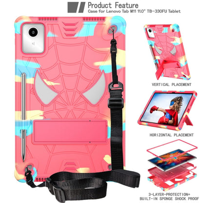 For Lenovo Tab M11/ Xiaoxin Pad 11 2024 Fold-Holder Spider Silicone Hybrid PC Tablet Case(Camouflage Rose Red) by bashfashion