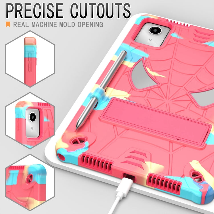 For Lenovo Tab M11/ Xiaoxin Pad 11 2024 Fold-Holder Spider Silicone Hybrid PC Tablet Case(Camouflage Rose Red) by bashfashion