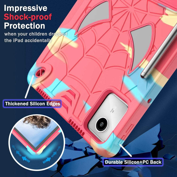 For Lenovo Tab M11/ Xiaoxin Pad 11 2024 Fold-Holder Spider Silicone Hybrid PC Tablet Case(Camouflage Rose Red) by bashfashion