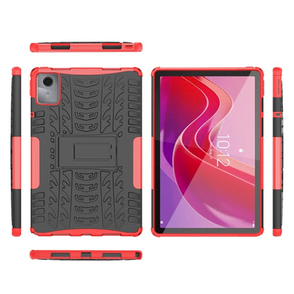 For Lenovo Tab M11/ Xiaoxin Pad 11 2024 Tire Texture TPU Hybrid PC Tablet Case with Holder(Red) by bashfashion