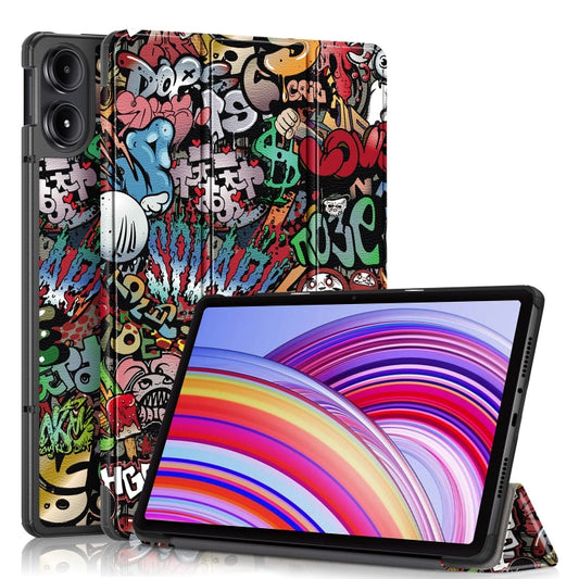 For Xiaomi Redmi Pad Pro 12.1 Custer Painted 3-Fold Stand Leather Smart Tablet Case(Graffiti) by bashfashion