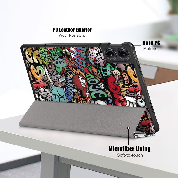 For Xiaomi Redmi Pad Pro 12.1 Custer Painted 3-Fold Stand Leather Smart Tablet Case(Graffiti) by bashfashion