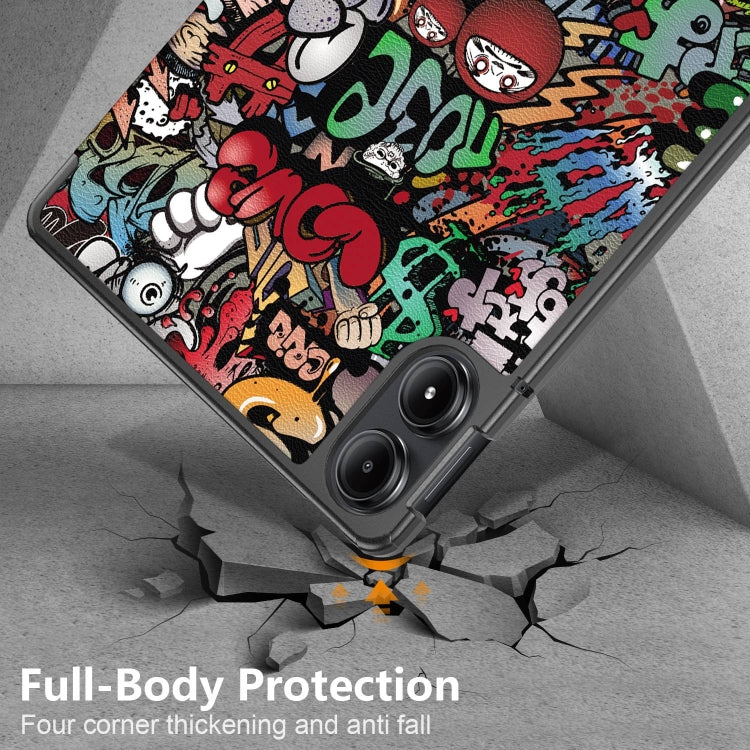 For Xiaomi Redmi Pad Pro 12.1 Custer Painted 3-Fold Stand Leather Smart Tablet Case(Graffiti) by bashfashion