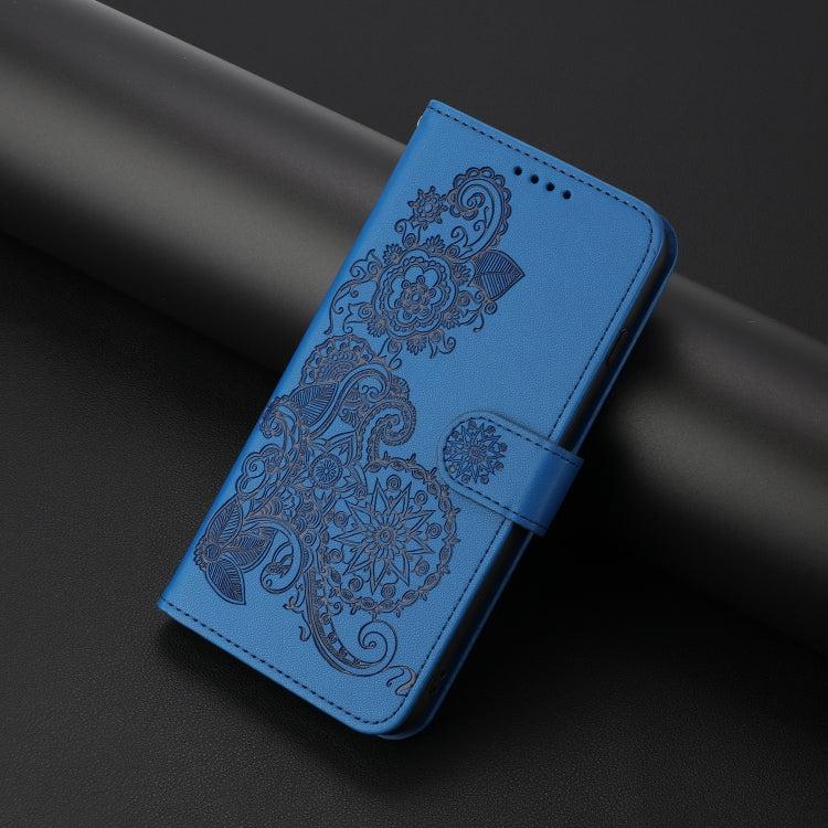 For iPhone 16e Datura Flower Embossed Flip Leather Phone Case(Blue) by bashfashion