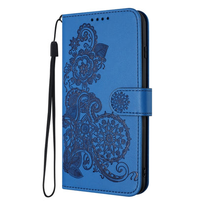 For iPhone 16e Datura Flower Embossed Flip Leather Phone Case(Blue) by bashfashion