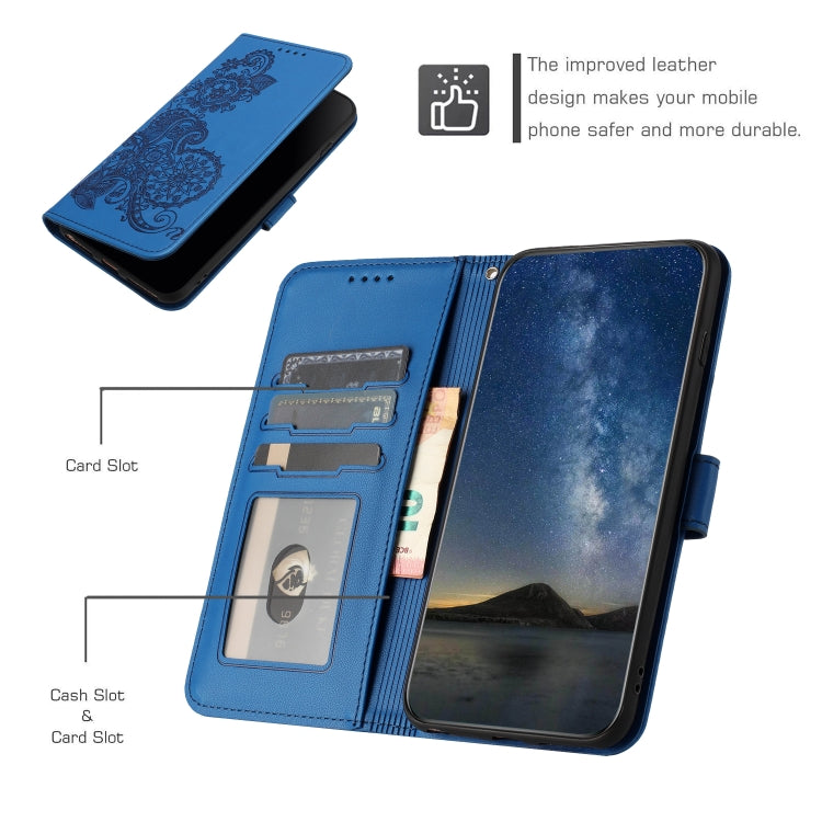 For iPhone 16e Datura Flower Embossed Flip Leather Phone Case(Blue) by bashfashion