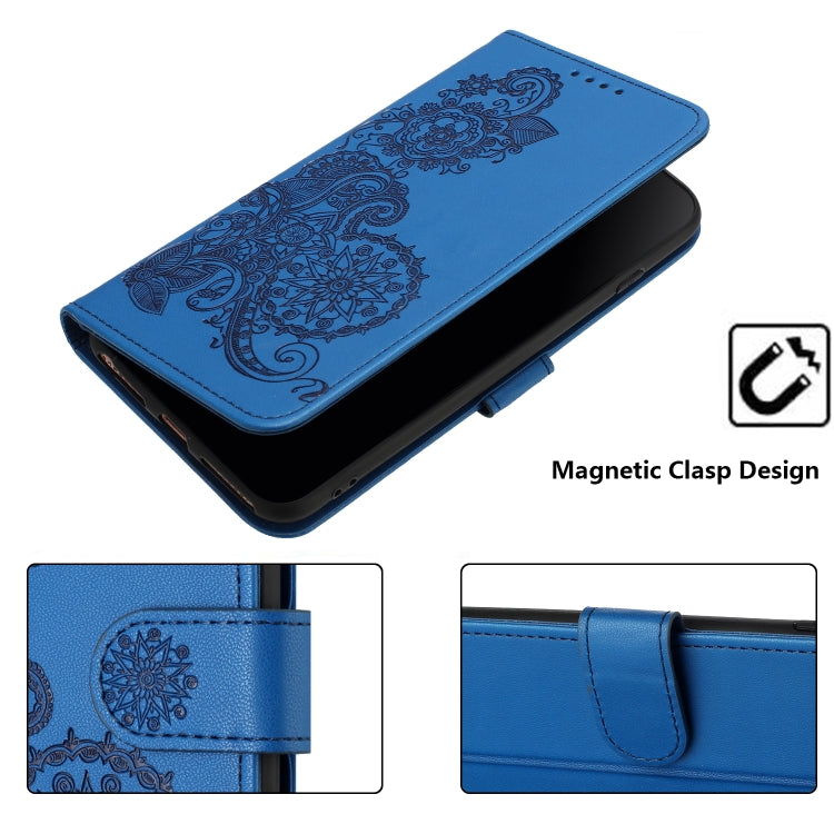 For iPhone 16e Datura Flower Embossed Flip Leather Phone Case(Blue) by bashfashion
