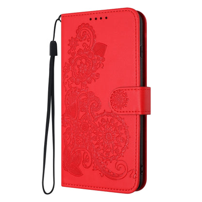 For iPhone 16e Datura Flower Embossed Flip Leather Phone Case(Red) by bashfashion