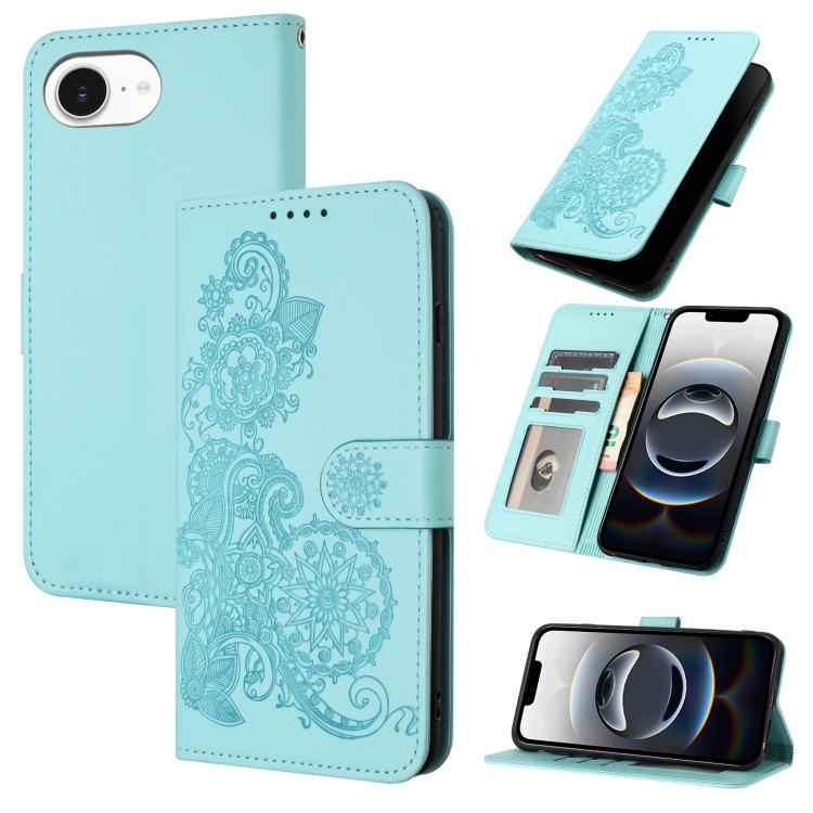 For iPhone 16e Datura Flower Embossed Flip Leather Phone Case(Light Blue) by bashfashion