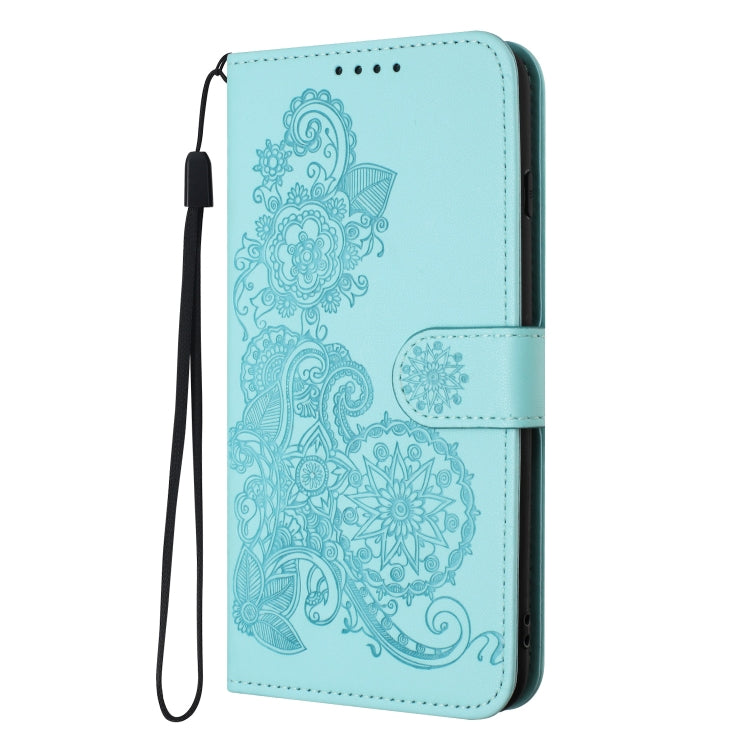 For iPhone 16e Datura Flower Embossed Flip Leather Phone Case(Light Blue) by bashfashion