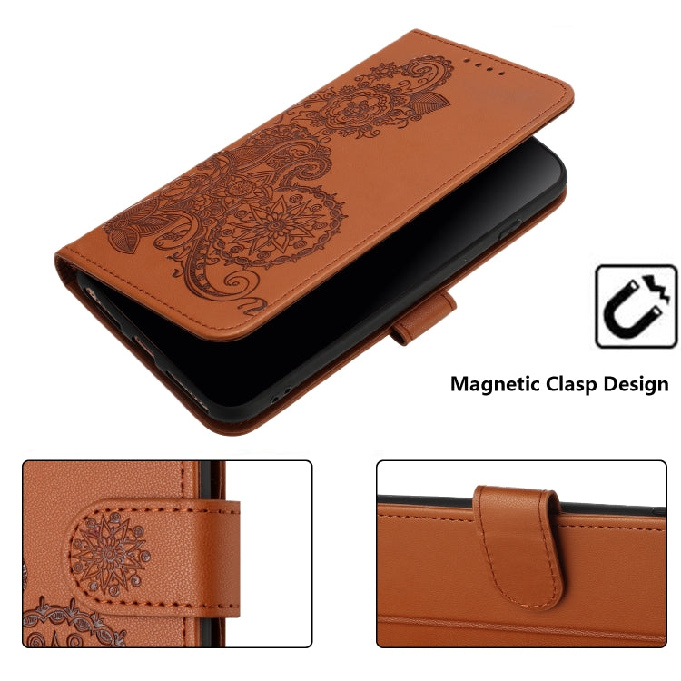 For iPhone 16e Datura Flower Embossed Flip Leather Phone Case(Brown) by bashfashion