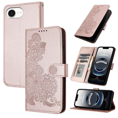 For iPhone 16e Datura Flower Embossed Flip Leather Phone Case(Rose Gold) by bashfashion