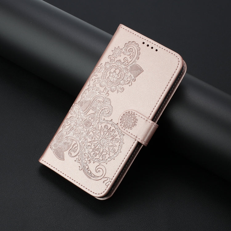 For iPhone 16e Datura Flower Embossed Flip Leather Phone Case(Rose Gold) by bashfashion